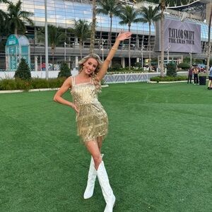 Lulus Gold Sequin Fringe Dress